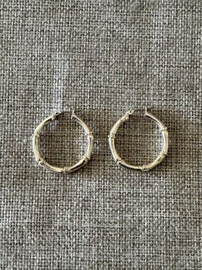Bamboo Style Hoop Earrings Gold Tone Vintage Inspired Chic